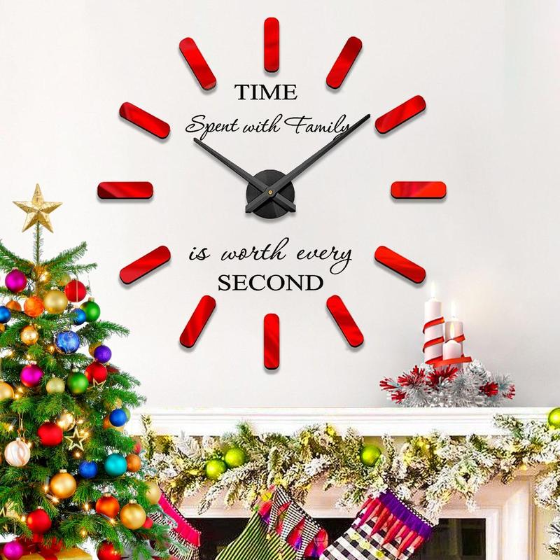 DIY 3D Frameless Wall Clock, 1 Count Battery Powered Wall Decoration Clock Kit with Warm Letter Stickers, Suitable for Home Living Room, Dining Room, Bedroom, Office Decoration(without Battery)