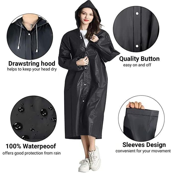 Rain Coat Poncho for Adult, 2 Pack Women Men Reusable Raincoats Emergency with Hood and Drawstring