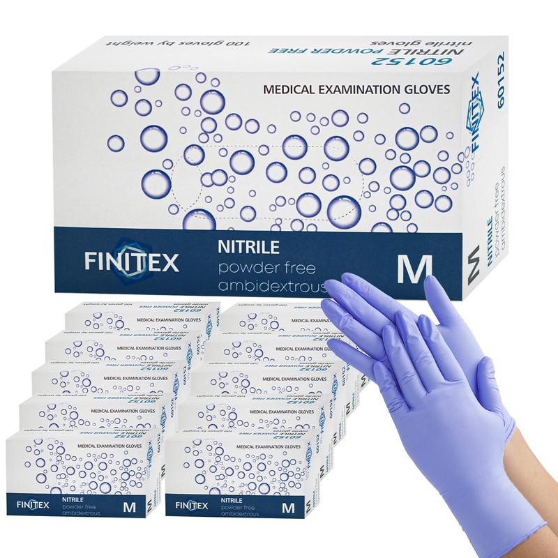 FINITEX Ice Blue Nitrile Gloves, Disposable, Multi-Purpose Work Gloves, Household Cleaning, Unisex, Food, Touch Screen, Painter, Gardening Box