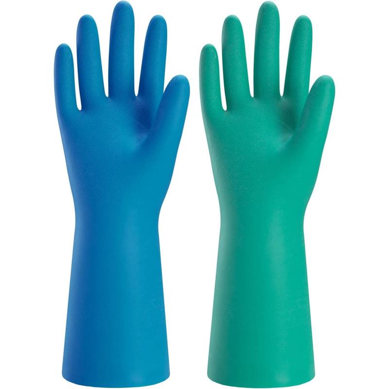 2 Pairs Reusable Kitchen Gloves for Washing Dishes - Nitrile Rubber Dishwashing Gloves, Reusable Household Cleaning Gloves, Flexible Durable & Non-Slip (Large, Green+Blue) Set Comfortable Set Comfortable Set Comfortable Industrial Waterproof