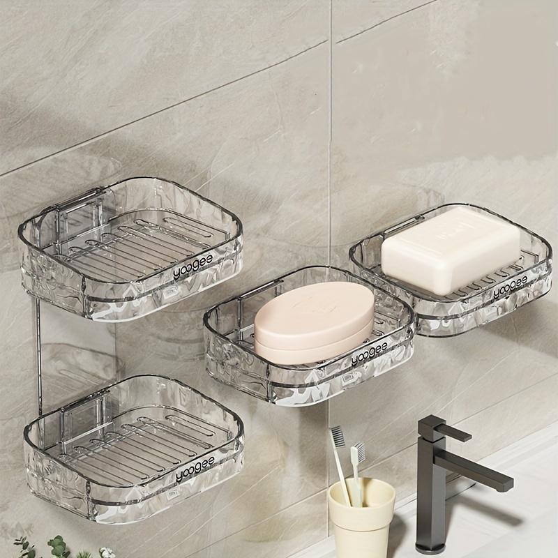 Clear Wall Mounted Soap Dish with Drain Cover, 1 Count Soap Bar Holder, Soap Bar Storage Container for Bathroom & Shower