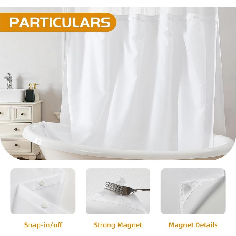 1 Pack Fabric Snap-in Shower Curtain Liner Replacement,Compatible with No Hook Shower Curtain with Snap in Liner, Removable & Water-Repellent,Machine Washable,70x54,White