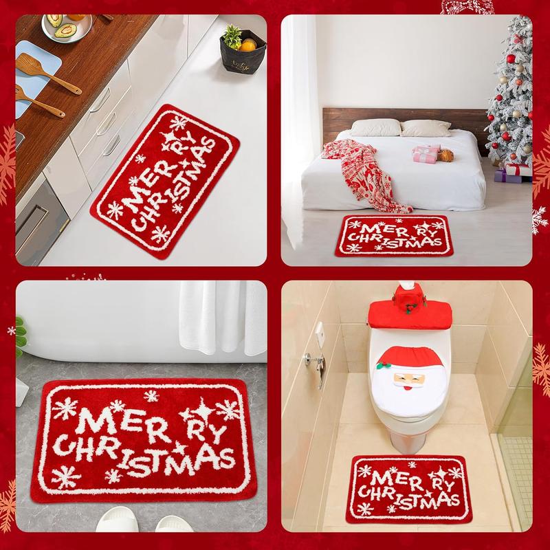 Christmas Bathroom Rugs Red Snowflake Bath Mat Bathtub Kitchen Rug for Christmas Decor