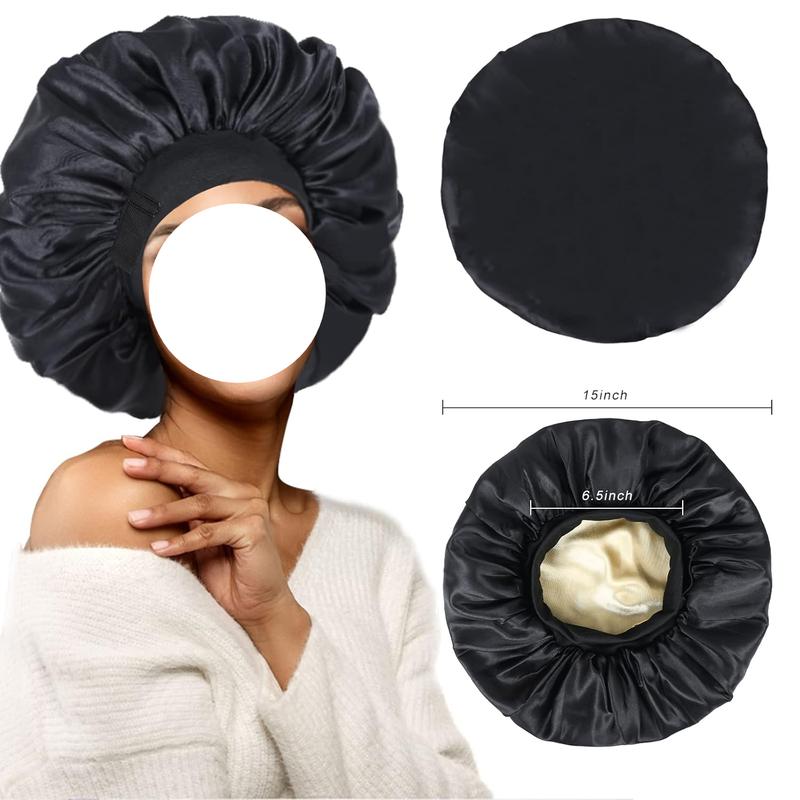 Silk Bonnet for Sleeping Double Layer Satin Bonnet Adjustable Bonnets for Black Women Sleep Cap Reversible Hair Bonnet for Curly Hair (Black) Shower