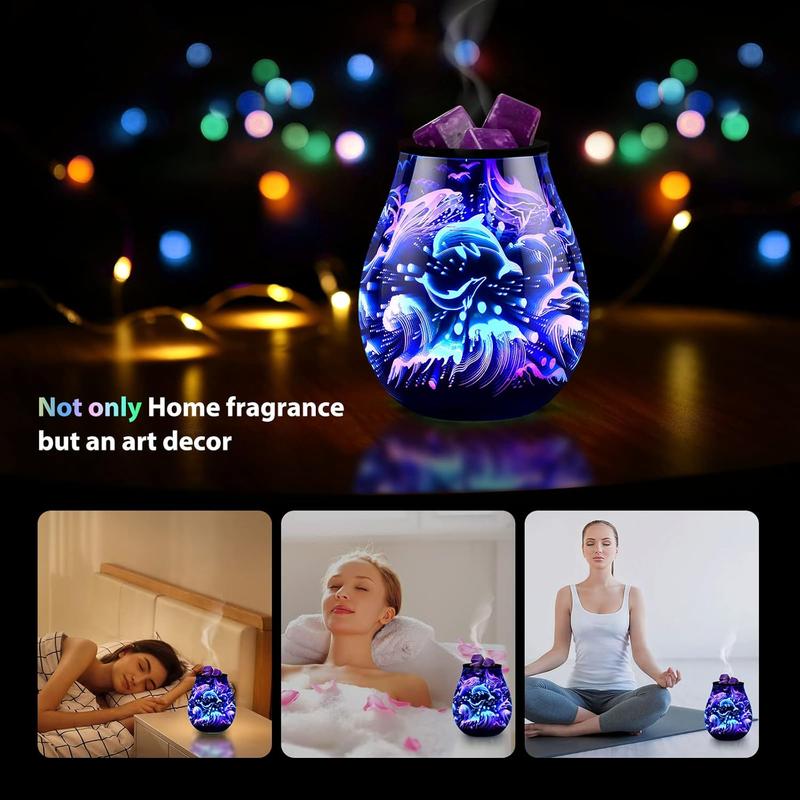 Dolphin Oil Burner 3D Glass Electric Wax Warmer Wax Burner for Scented Wax  7 Colorful Changing Fragrance Warmer Ideal Gift for Home Wedding Festival Present…