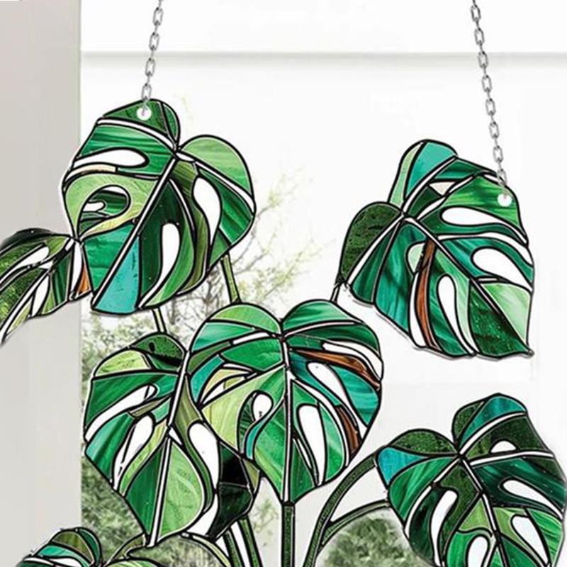 Potted Plant Design Hanging Ornament, 1 Count Creative Design Acrylic Decor, Suitable for Home, Office Or Garden, Unique Leaf Acrylic Decoration