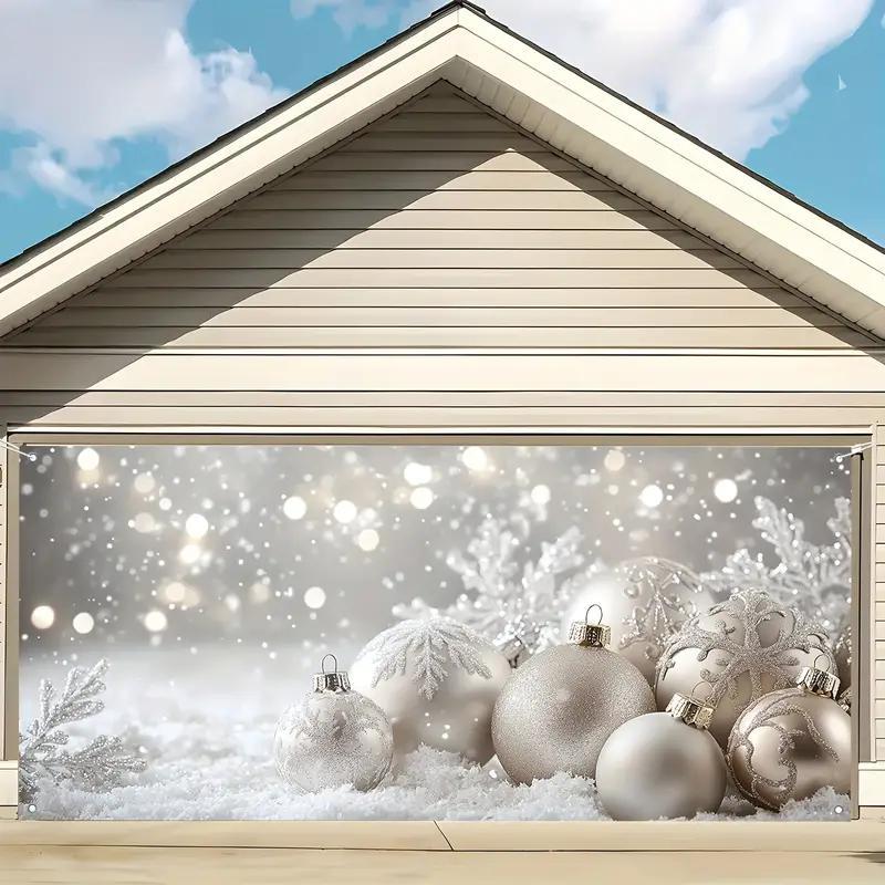 Christmas Themed Garage Door Cover,  Snowflake & Christmas Ball Pattern Garage Door Banner, Festive & Party Supplies for Home & Warehouse