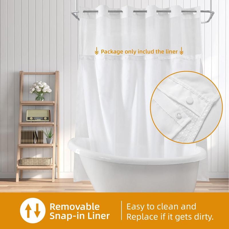 1 Pack Fabric Snap-in Shower Curtain Liner Replacement,Compatible with No Hook Shower Curtain with Snap in Liner, Removable & Water-Repellent,Machine Washable,70x54,White