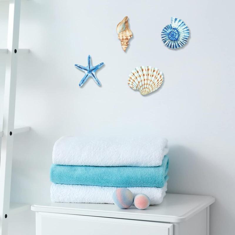 4 Count Beach Wall Decor Seashell Starfish Bathroom Decor Rustic Ocean Coastal Gifts for Living Hanging Decor, Room Bathroom Bedroom(Small) Hangable Ornaments Hangable Ornaments