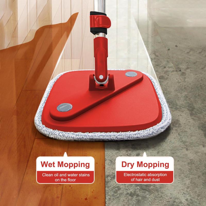 TIKAATOK <Black and Red >Hardwood Floor Mop and Bucket Set - 360% Rotatable, With 2 6 Microfiber Pads