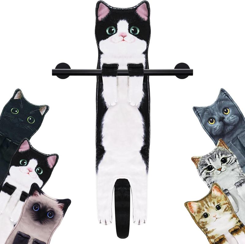 Funny Cat Hand Towel for Kitchen and Bathroom,Decorative Hanging Cat Towels for Cat Lovers,Christmas Cat Gifts for Women(Tuxedo Cat)