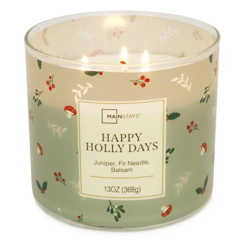 Mainstays 3-wick Happy Holly Days Candle, 13-Ounce Decor