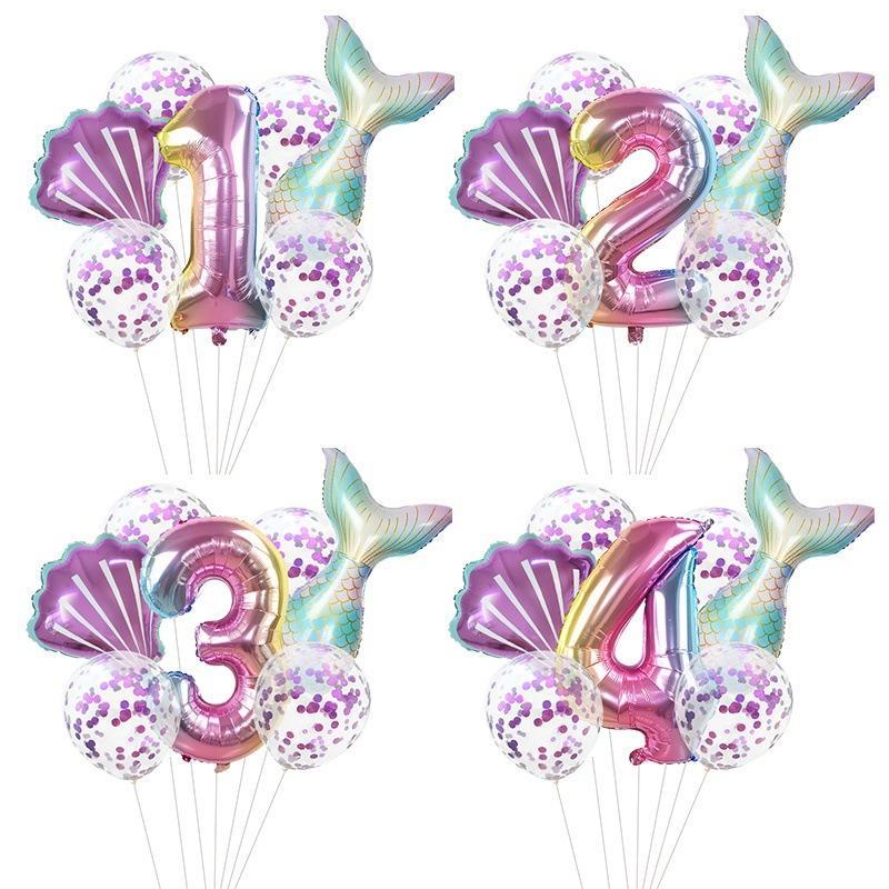 Mermaid Theme Balloon Set, 7pcs Creative Aluminum Balloons, Birthday Decoration Balloons, Birthday Accessories for Commemorating Baby