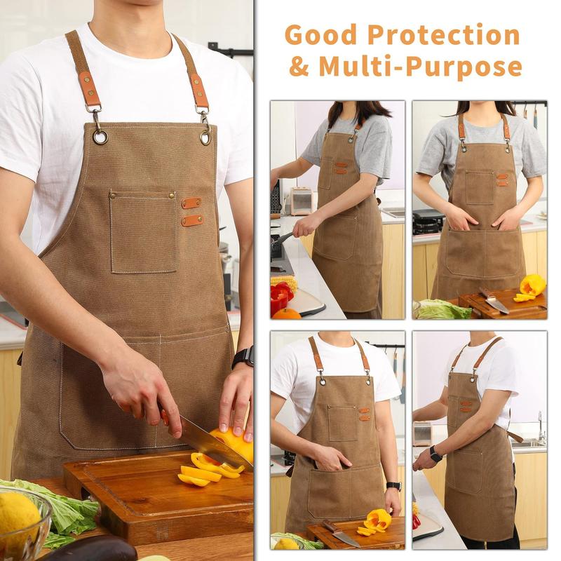 Canvas Apron, 1 Count Waterproof Work Apron with Pocket, Durable Apron for Kitchen, Cooking, Baking, Barbecue, Outdoor Camping