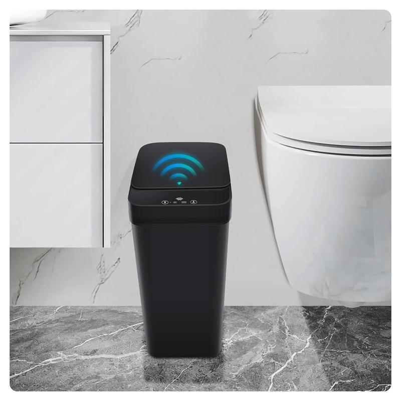 Bathroom Trash can,Smart Touchless Trash Can,Automatic Motion Sensor Compost Bin with Lid,2.4 Gallon Plastic PP Rubbish Can, Kitchen, Bathroom, Office, Bedroom Trash can (Black) Household