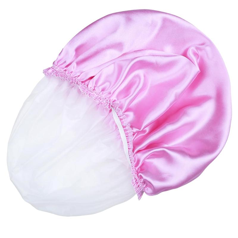 Shower Caps for Women, 4 Elastic and Reusable Bath Caps, Double Waterproof Layers Shower Cap, Bathing Shower Caps, Environmental Protection Hair Bath Hat - Solid Color