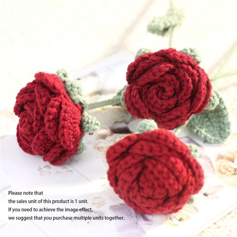 Handmade Knitted Rose, Summer Home Decor Diy Artificial Rose Faux Flowers, Decorative Flower without Vase, Diy Decorative Flowers Bouquet Ornaments for Flower Vase, Room  Flower Arrangement Decor, Bedroom Decor, Fall Decor, Men Gifts Fruit Plants