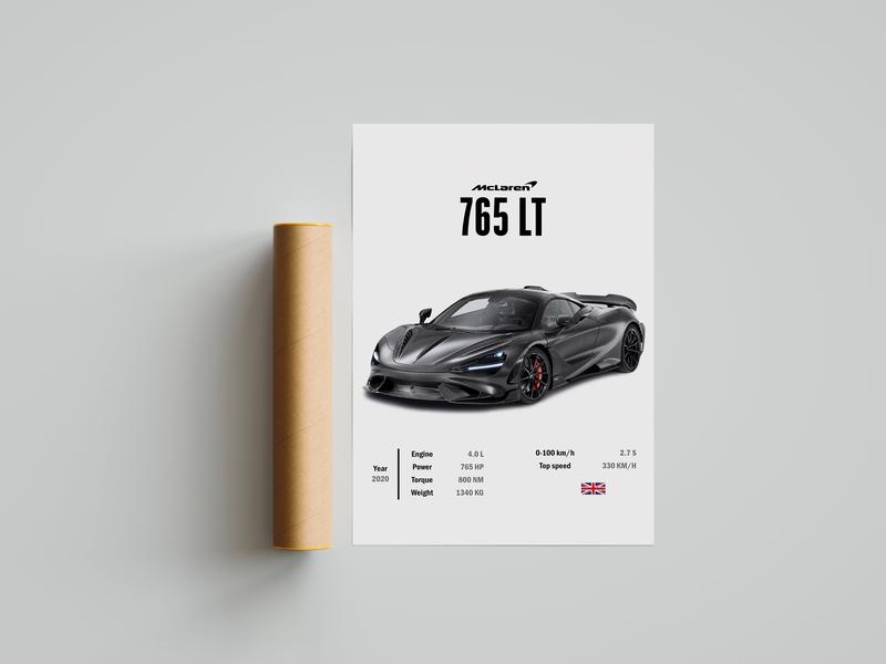 McLaren 765 LT Poster, McLaren Poster, Supercar Wall Art, Luxury Car Poster