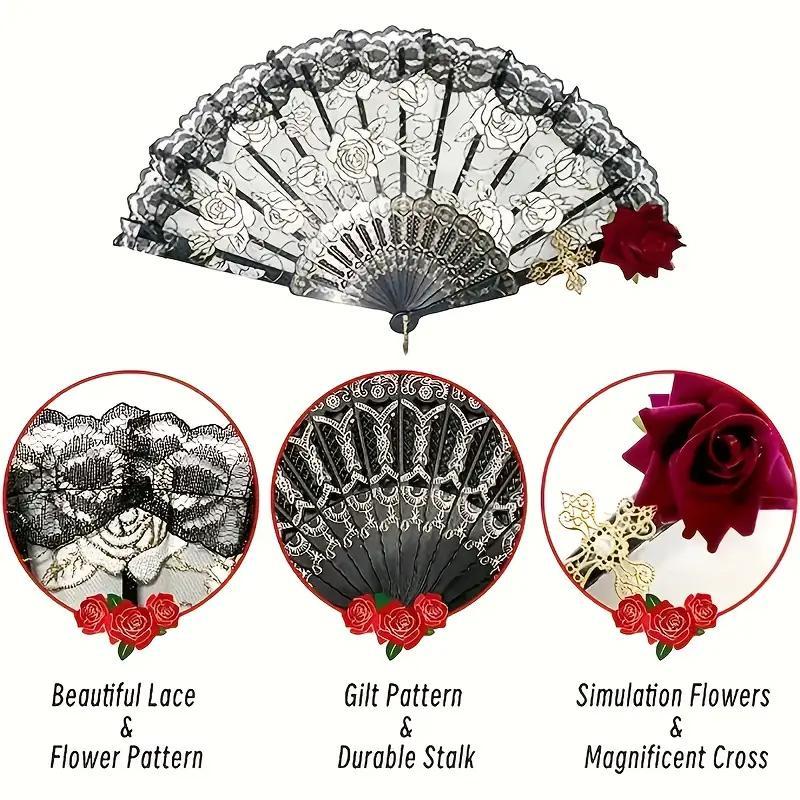 Lace Hand Fan, 1 Count Foldable Handheld Fan, Portable Hand Fan for Wedding Favors, Birthday Party Decorations, Home Room Decor