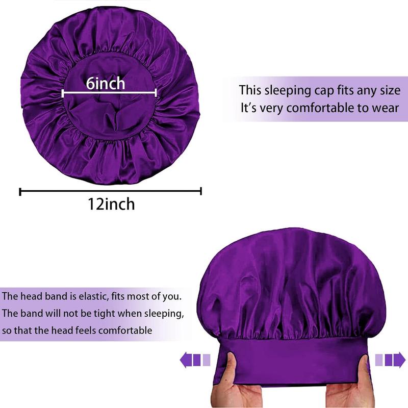 4 count Silk Satin Bonnets for Sleeping - Elastic Wide Band Silk Hair wrap Bonnets for Sleeping Black Women Men,Silk Bonnets for Curly Hair,Large Hair Cap for Sleeping (Black+ Red+Purple+Brown)