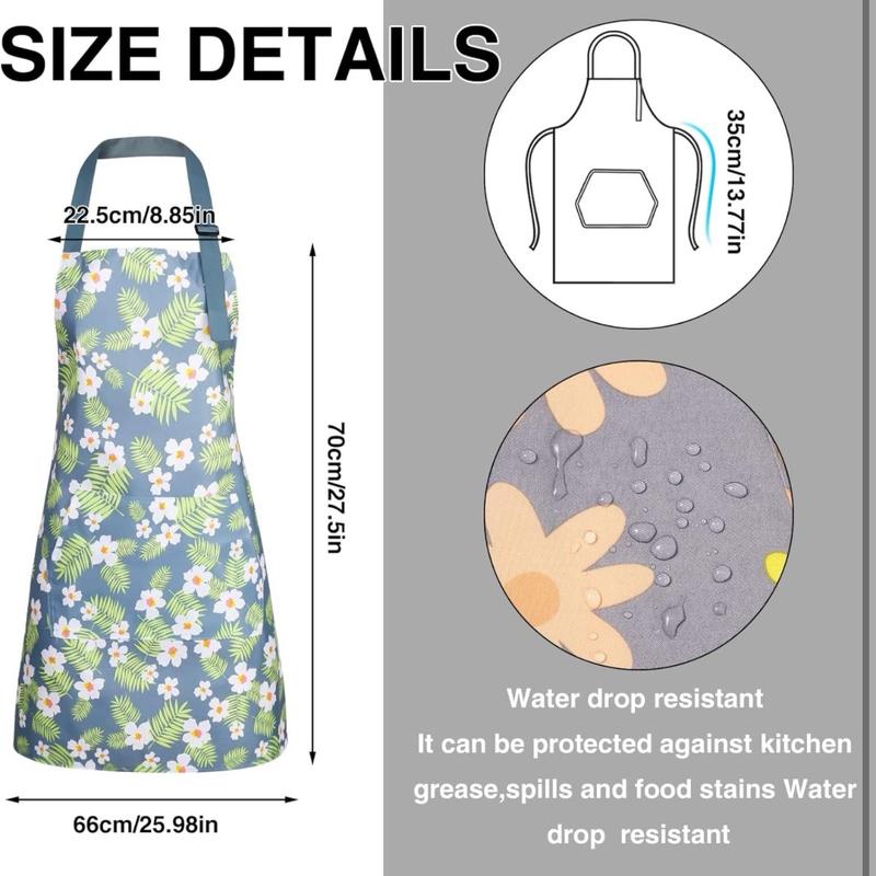 3 Pack Floral Aprons with Pocket, Blooming Womens Aprons Waterproof Adjustable Cooking Aprons for Kitchen Gardening and Salon