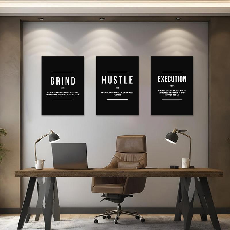 Unframed Modern Art Poster, 3 Counts set Motivational Grind Hustle Success Inspirational Quotes Canvas Wall Art, Office Decor, Entrepreneur Gifts