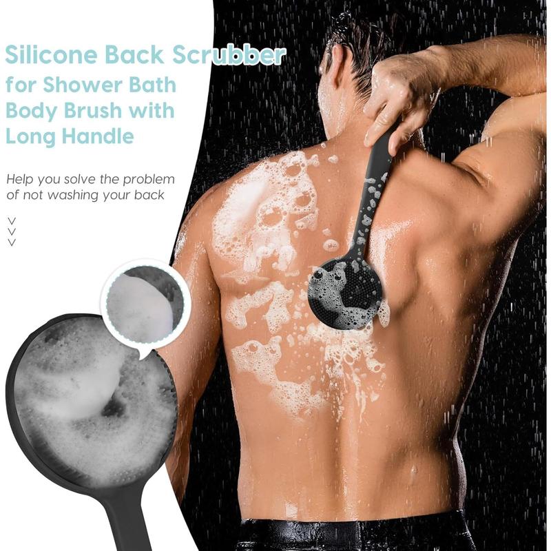 Silicone Back Scrubber for Shower, New Update Bath Body Double Sided Brush with Long Handle for Shower Exfoliating and Massage Can Produce More Rich Foam for Men and Women