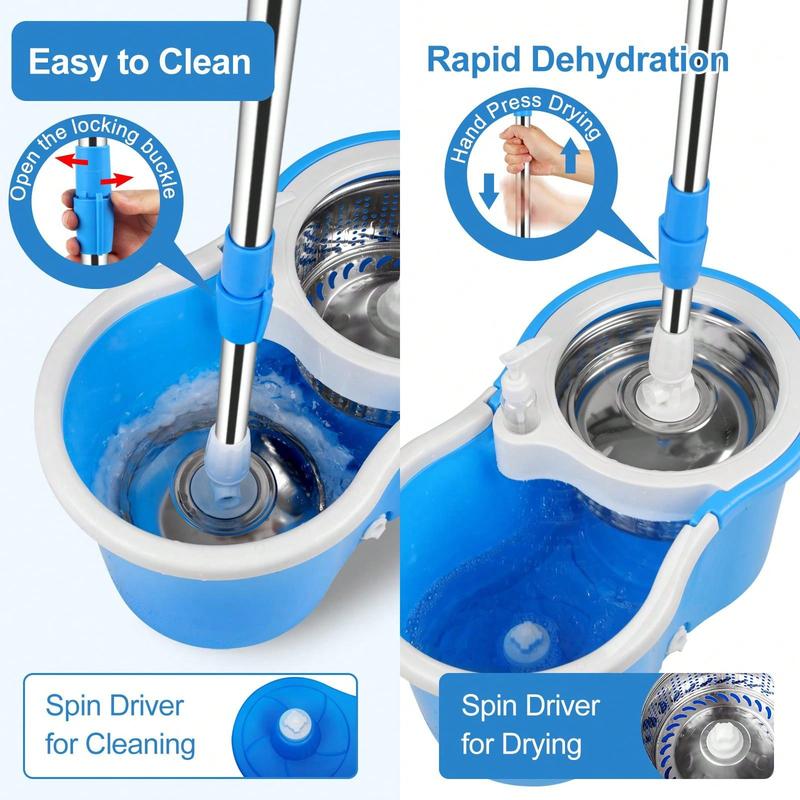 Spin Mop And Bucket With Wringer Set, 360° Mop And Bucket System With 3 Microfiber Mop Refills And 61