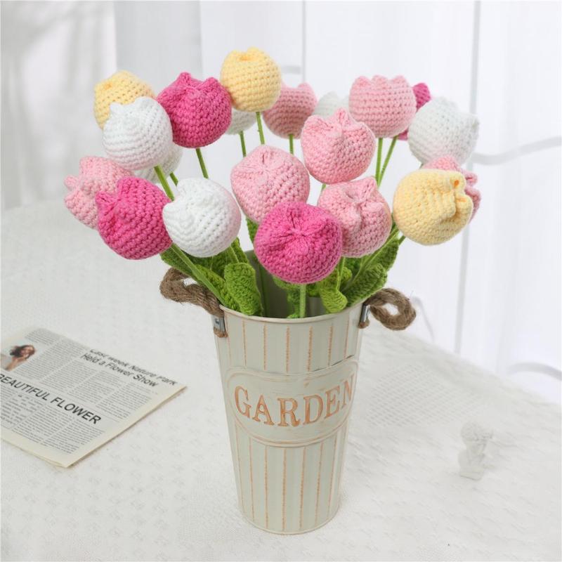 Room Decor Crochet Tulip without Vase, 10pcs set Artificial Flower, Summer Flowers Bouquet, Home Decor Supplies for Living Room Bedroom Dining Room Wedding Party, Fall Decor, Fall Decor