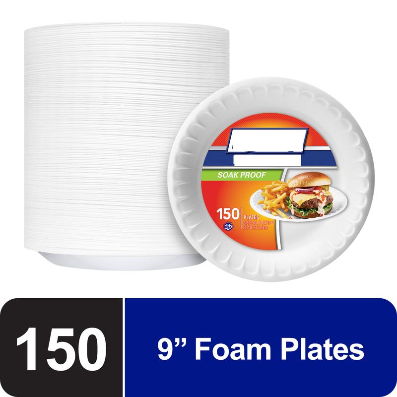 150-Count White Soak-Proof Foam Plates, 8.875