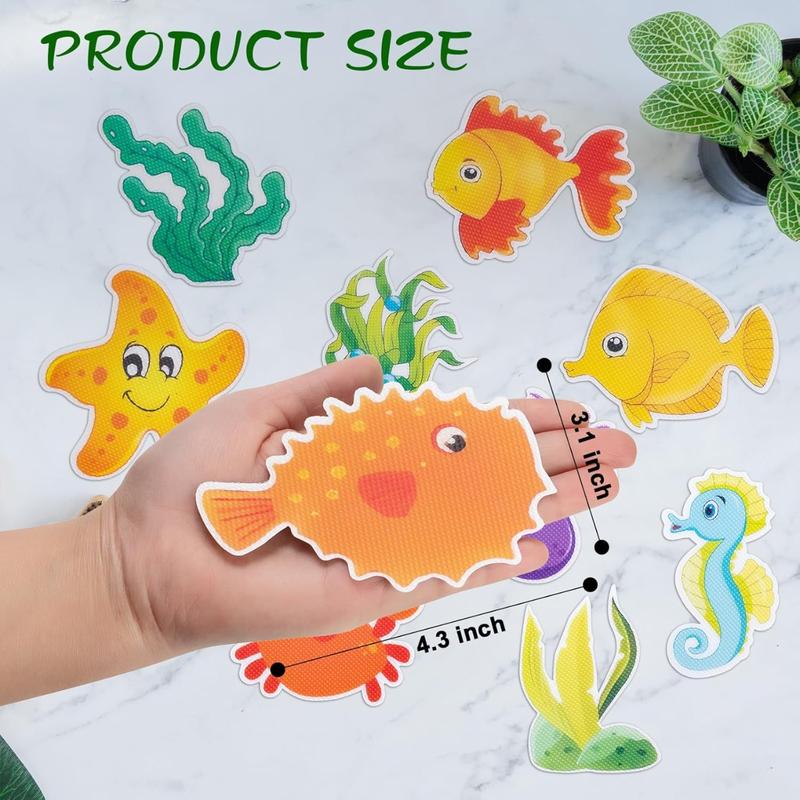 Bathtub Non-Slip Stickers for Shower - 20 PCS Large Anti-Slip Cute Sea Creature Stickers with Scraper for Kids Bath Tub and Slippery Shower Floor, Perfect Bathroom Decor