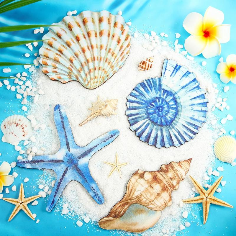 4 Count Beach Wall Decor Seashell Starfish Bathroom Decor Rustic Ocean Coastal Gifts for Living Hanging Decor, Room Bathroom Bedroom(Small) Hangable Ornaments Hangable Ornaments