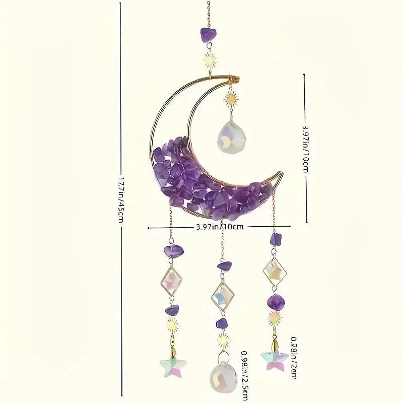 Sun Catcher Hanging Decor, 1 Count Moon Shaped Sun Catcher with Tassel, Hanging Ornament for Home Living Room Bedroom, Home Decor