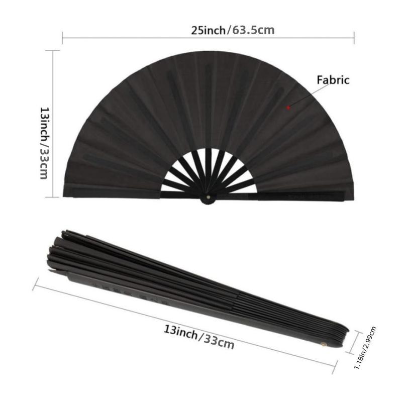 Large Folding Hand Fan, 2 Counts Vintage Retro Fabric Fans, Chinese Kung Fu Tai Chi Hand Fan for Men Women, Home Decor