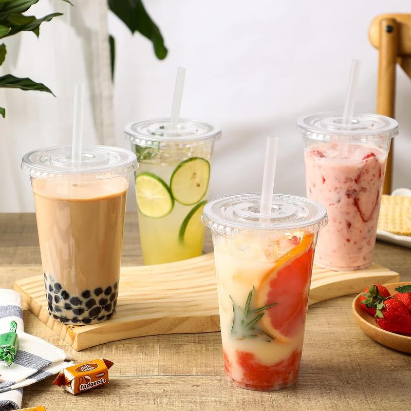 120 Sets - 20 oz Clear Plastic Cups with Lids, Disposable Cups With Straw Slot Lids for Cold Drinks, Milkshake, Smoothie, Iced Coffee and TO-GO Drinkings