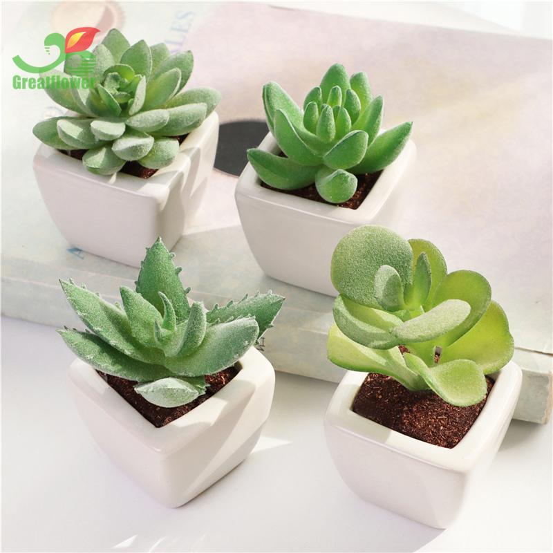 Artificial Potted Succulent, 4pcs Desktop Mini Decorative Simulation Plant Decoration, Mini Plastic Faux Bonsai Ornaments for Home Decor