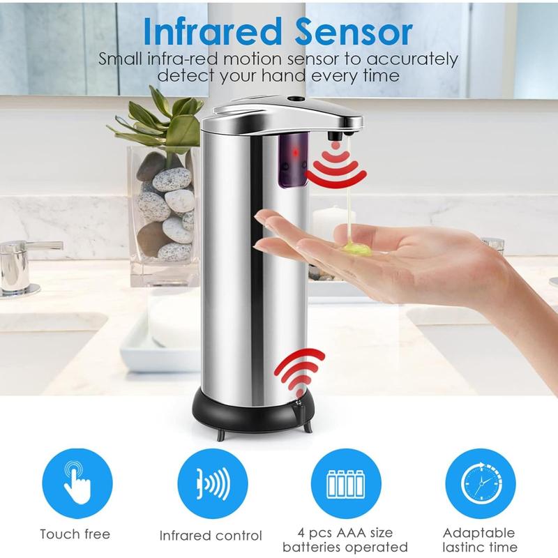 Automatic Soap Dispenser, 9.5oz Touchless Dish Soap Dispenser with Waterproof Base, 3 Adjustable Soap Volume Hand Soap Dispenser, Sensor Soap Pump Liquid Dispenser for Kitchen Bathroom Office Lavatory