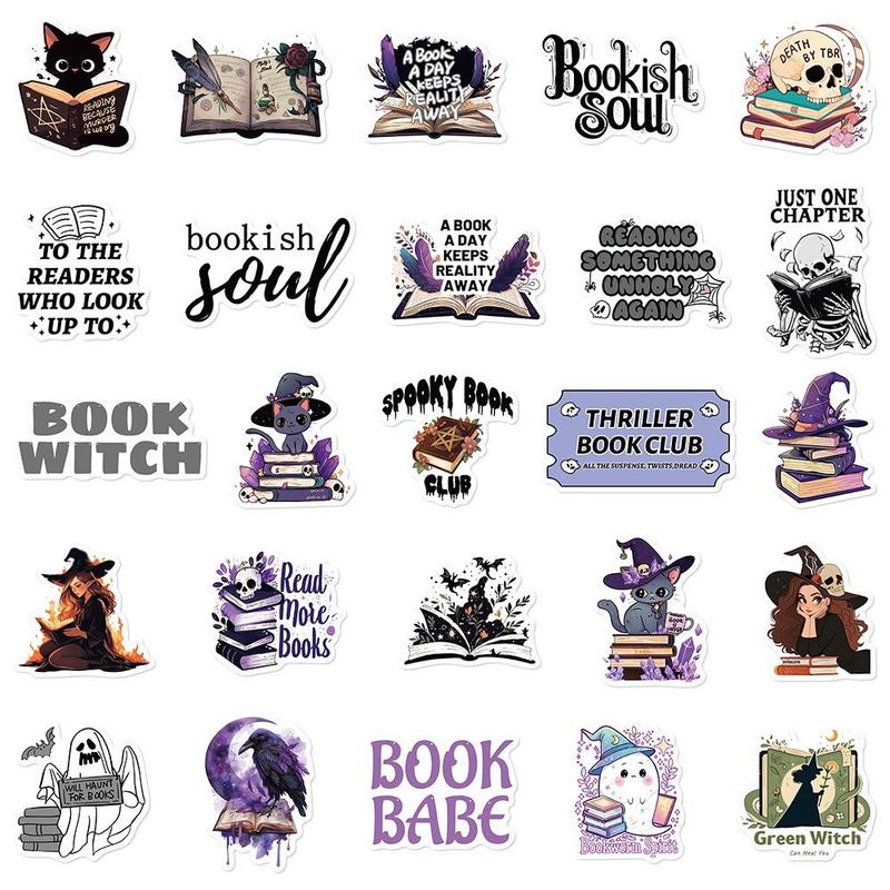 Cute Bookish Sticker, 50pcs set Waterproof Self Adhesive Decor Paper, Decor Sticker for Gift Greeting Card Water Bottle Laptop Phone Car