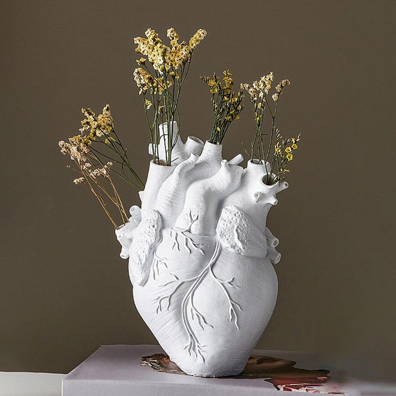 Heart Organ Design Flower Vase Table Decor, Creative Modern Resin Flower Vase, Summer Decor 2024, Decorative Vase for Home Office Decor, Fall Decor, Men Gifts