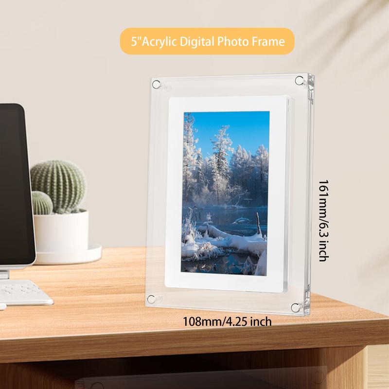 VEANXIN Acrylic 5 7 10 inch Digital Photo Frame, 2GB Memory, IPS Screen Supporting 1920 * 1080 Resolution for Home Decor, Gift, Valentine's Day