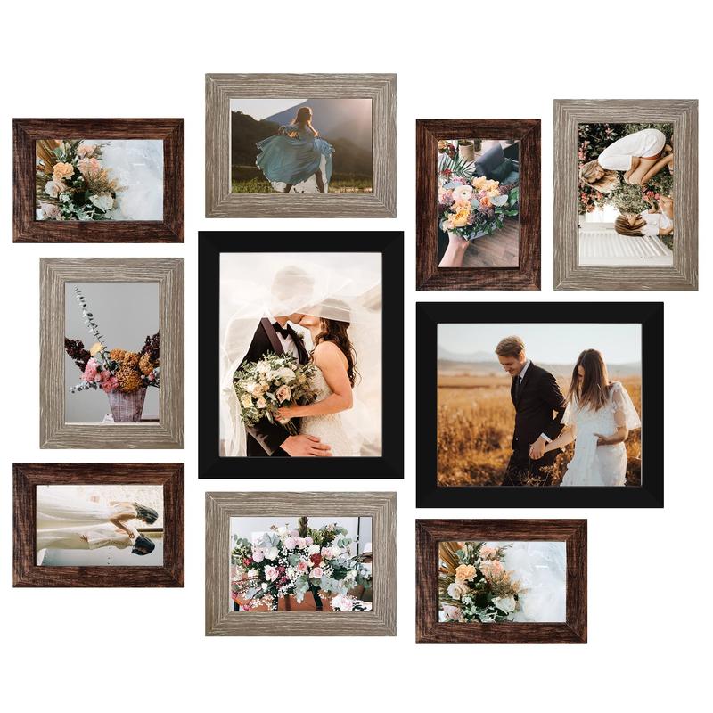 Picture Frame Set 10-Pack, Gallery Wall Frame Collage with 8x10 5x7 4x6 Frames in 3 Different Finishes Decor Photo Room Gift Wood