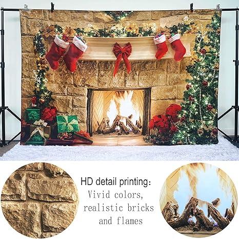 Christmas Fireplace Theme Backdrop for Photography Tree Sock Decorations for gift colorfulBedroom 40*30inch tapestry  Party Supplies Photo Background Pictures Banner Studio Decor Booth Props