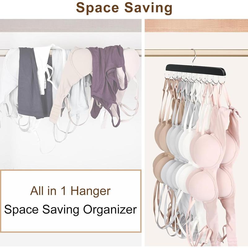 Bra Hanger for Closet, Tank Top Hanger 20 Hooks Capacity Foldable Wood Space Saving Hanger Closet Organizers and Storage for Dorm & Apartment for Tank Top, Bra, Scarf etc.