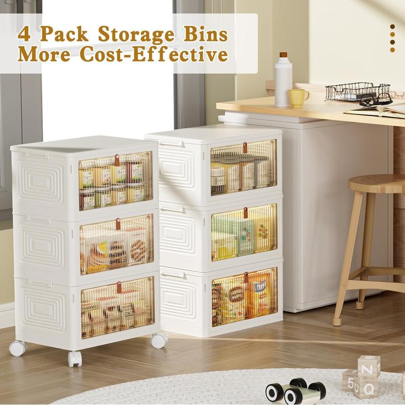 Plastic Storage Bins Organizer 3 Tier, Foldable Organizer Boxes for Bedroom, Living Room, Kitchen, Office, and Shoes, Stackable and Movable Design