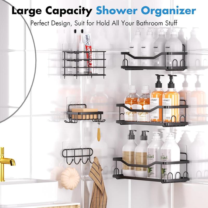 6 Pack Shower Caddy Shelf Bathroom Shower Organizer Rack No Drilling Multifunctional Organizer,Self Adhesive Black Bathroom Shelves Basket For Holding Shampoo Soap Bathroom Toilet