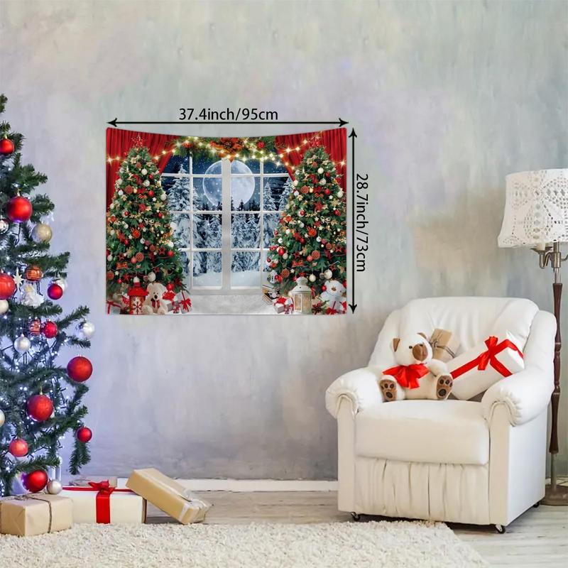 Christmas Themed Tapestry, 1 Count 3D Effect Window Design Photography Background Cloth, Party Decoration Background Banner for Festival School Office