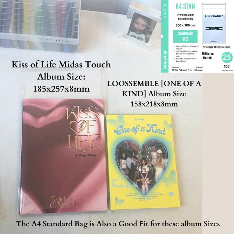 A4 Standard 200x300mm Premium Kpop Album Protective Bag | 80 Micron Flexible Thickness, Superior Clarity, PP Material (Pack of 25)