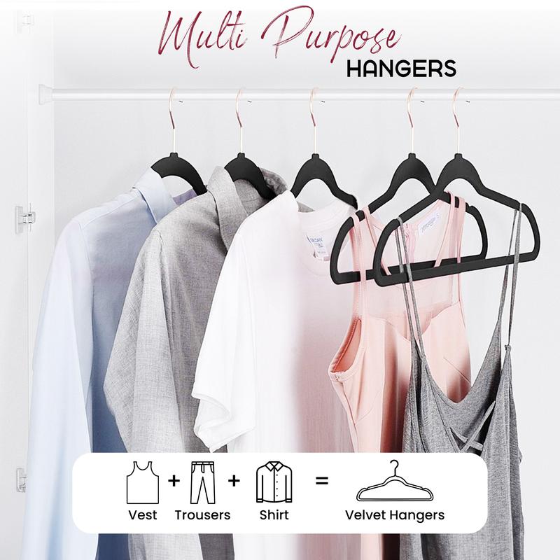 Lux Decor Velvet Hangers Pack of 30 & 50-Non-Slip Flocked Felt Clothes Hanger-360 Rotatable Hook Heavy Duty Suit Hanger-Space Saving Hanging Organiser