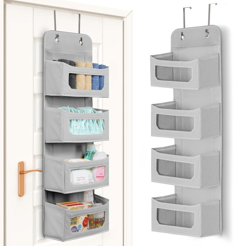 Over Door Organizer 4 Tiers Hanging Closet Organizer and Storage Rack for Closet, RV Closet Door Organizer for Storage, Nursery, Bedroom (Gray)