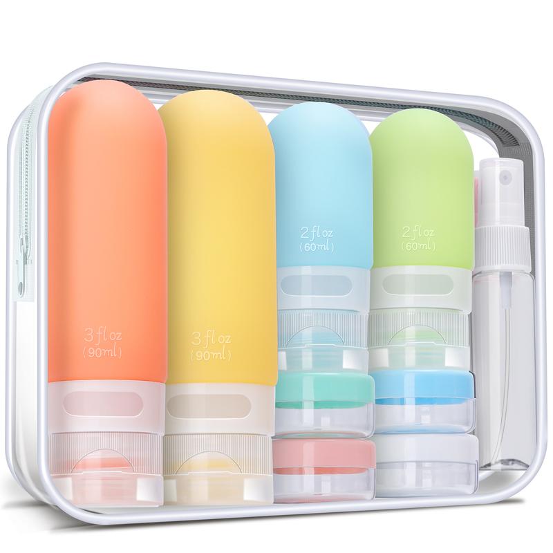 18 Pack Refillable Toiletery Containers with Clear Storage Bag, Multi-color  Travel-sized Cosmetic Bottles Kits for Skincare, Shampoo, Lotion, Conditioner, Portable Travel Bottle Set TSA Approved travel toiletry